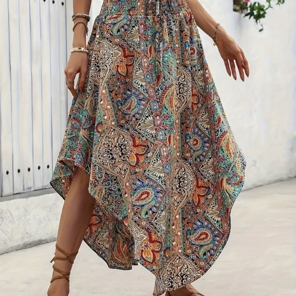 Boho Maxi Skirt Bohemian High Waist long Paisley Skirts Plus Size S M L XL XXL - Picture 10 of 11